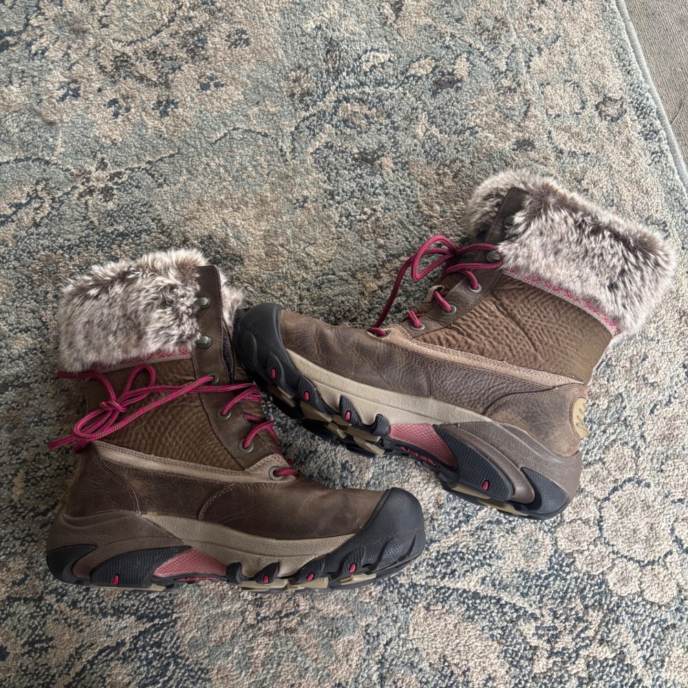 Keen Waterproof Winter Boots Brown Leather Faux Fur Insulated Women's 10 - Picture 2 of 9